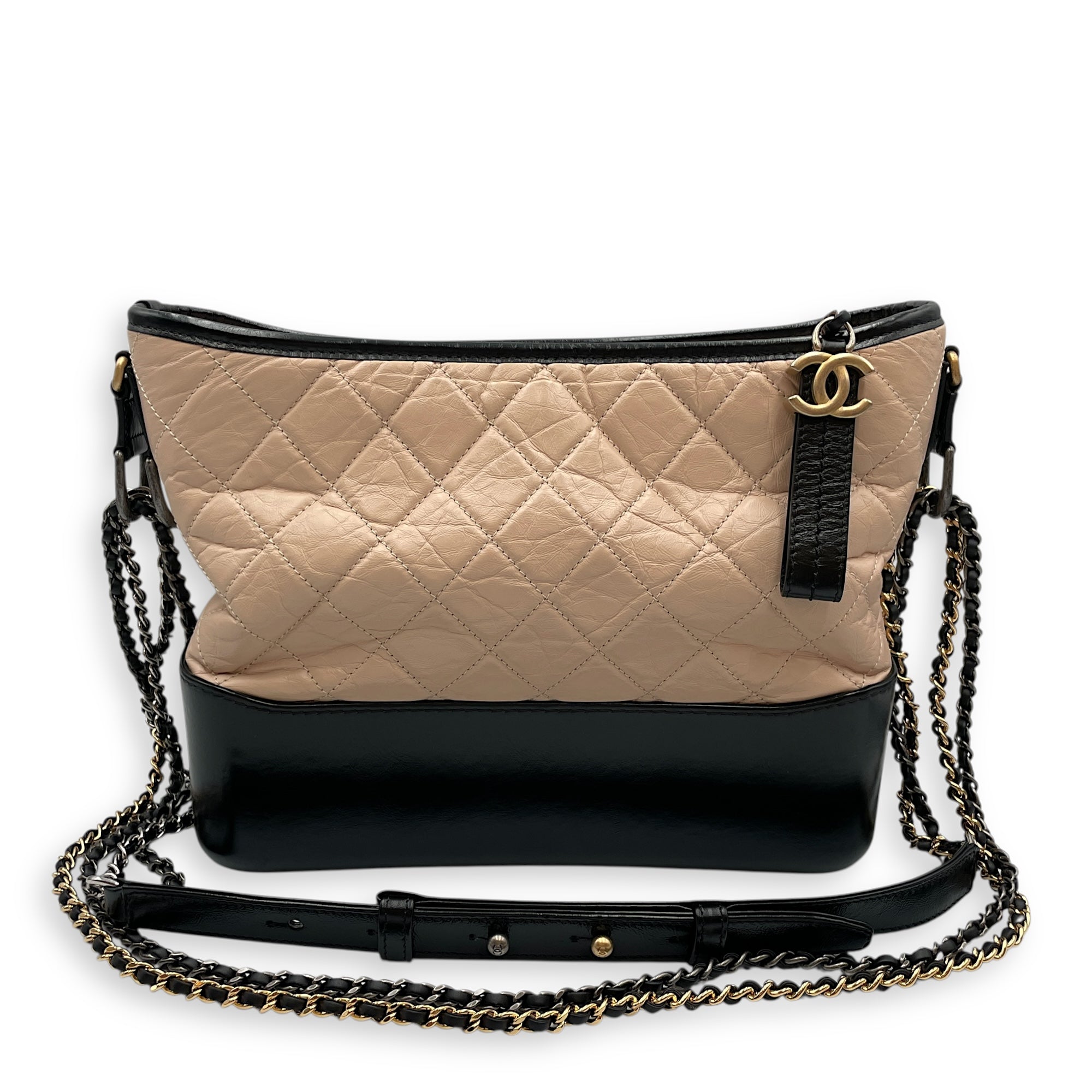Gabrielle Medium Beige Crossbody Bag in Distressed Leather, Tri tone hardware