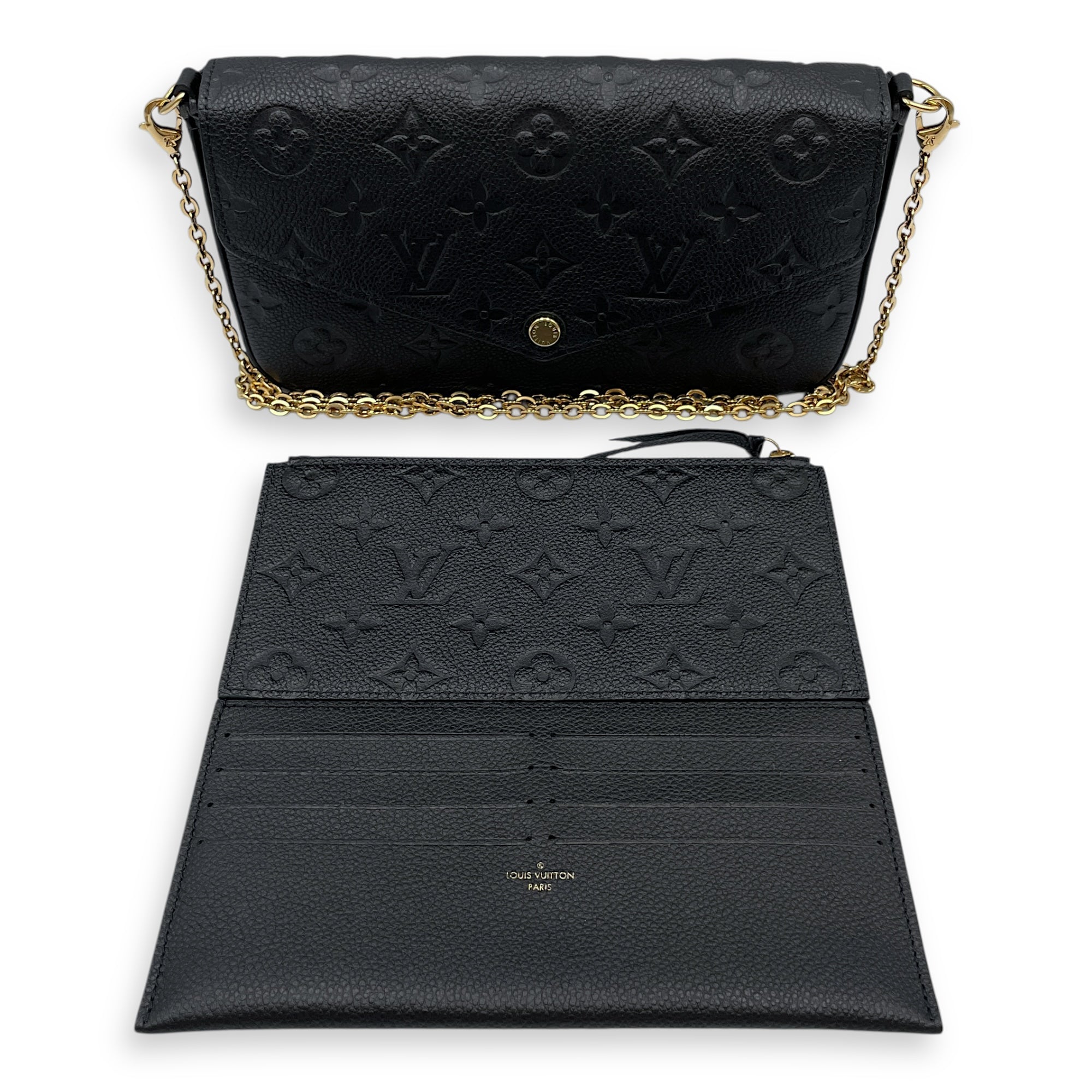 Felicie Pochette Empreinte Black Crossbody Bag in Calfskin, Gold hardware