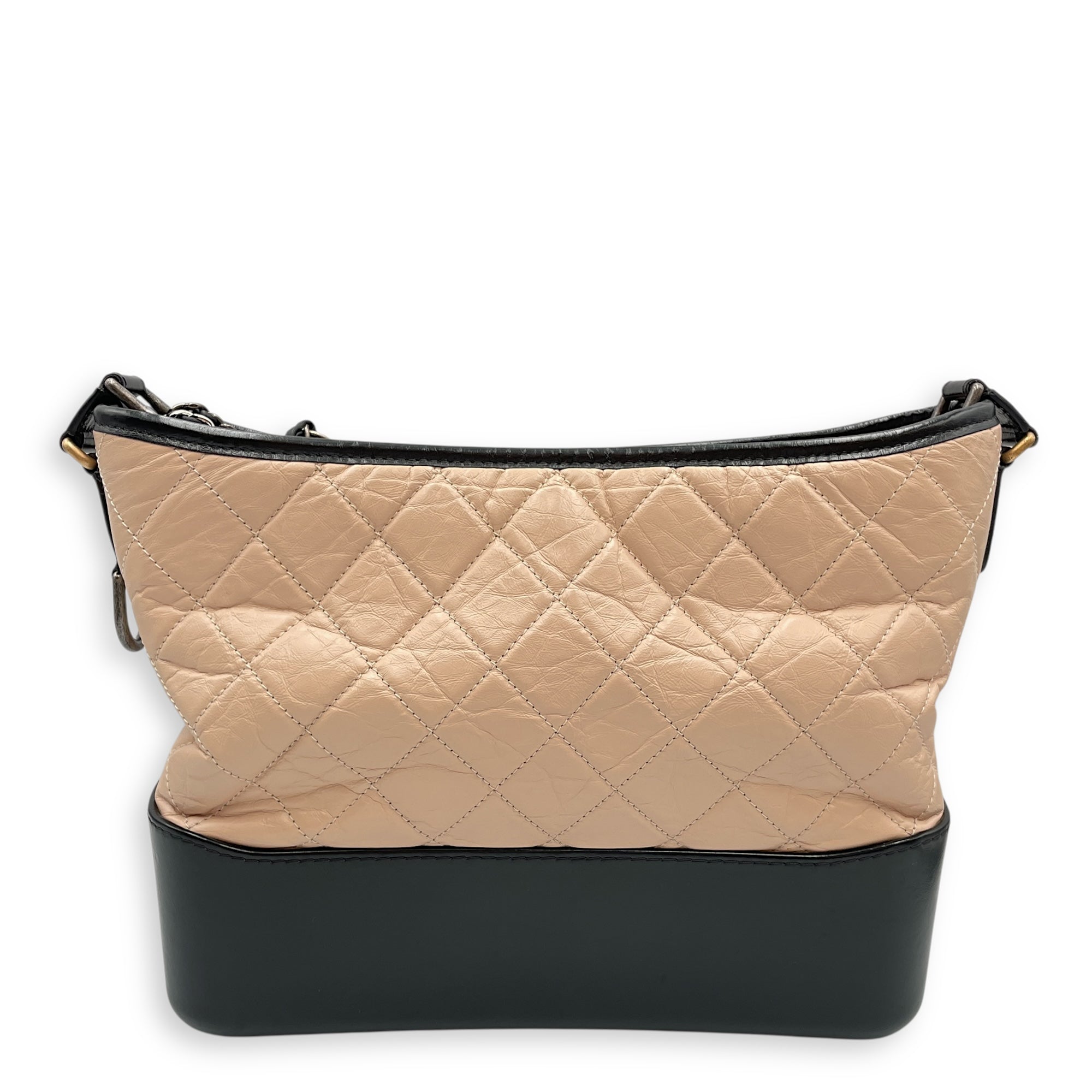 Gabrielle Medium Beige Crossbody Bag in Distressed Leather, Tri tone hardware