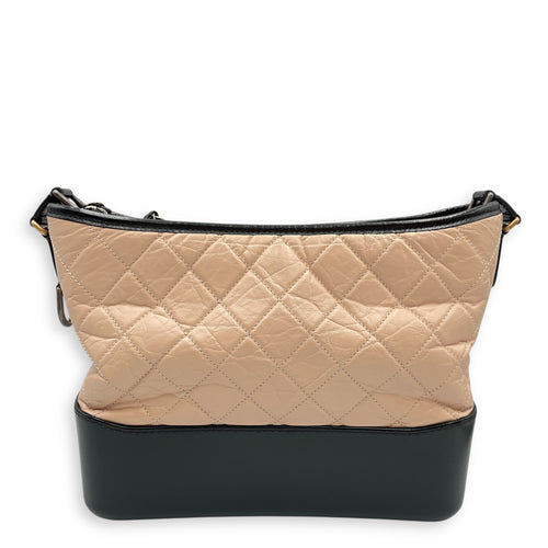 Gabrielle Medium Beige Crossbody Bag in Distressed Leather, Tri tone hardware