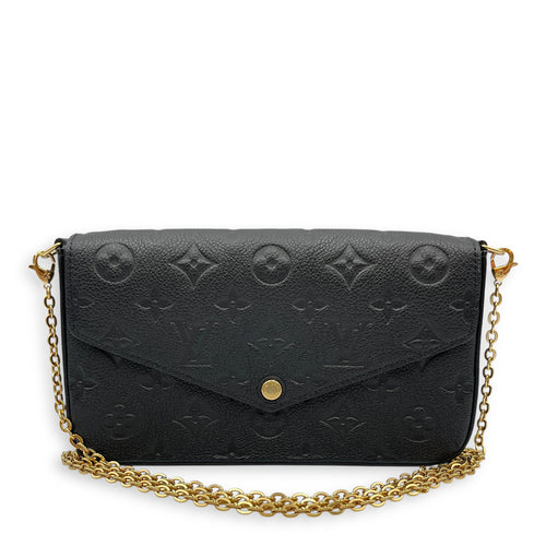 Felicie Pochette Empreinte Black Crossbody Bag in Calfskin, Gold hardware