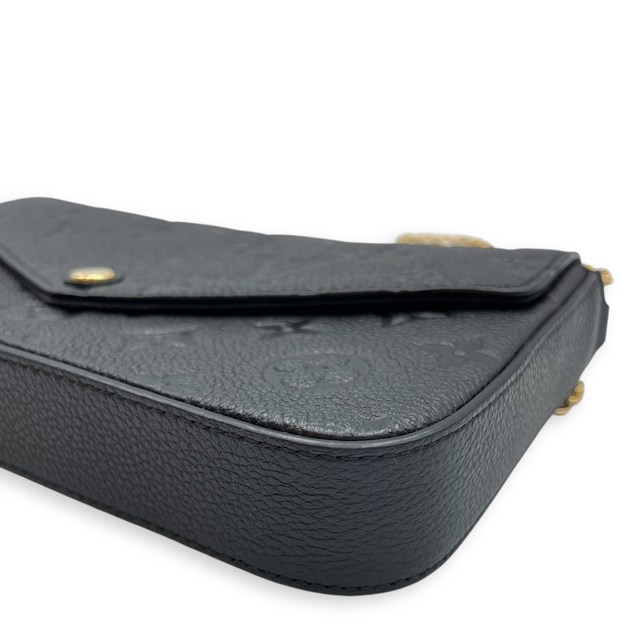 Felicie Pochette Empreinte Black Crossbody Bag in Calfskin, Gold hardware