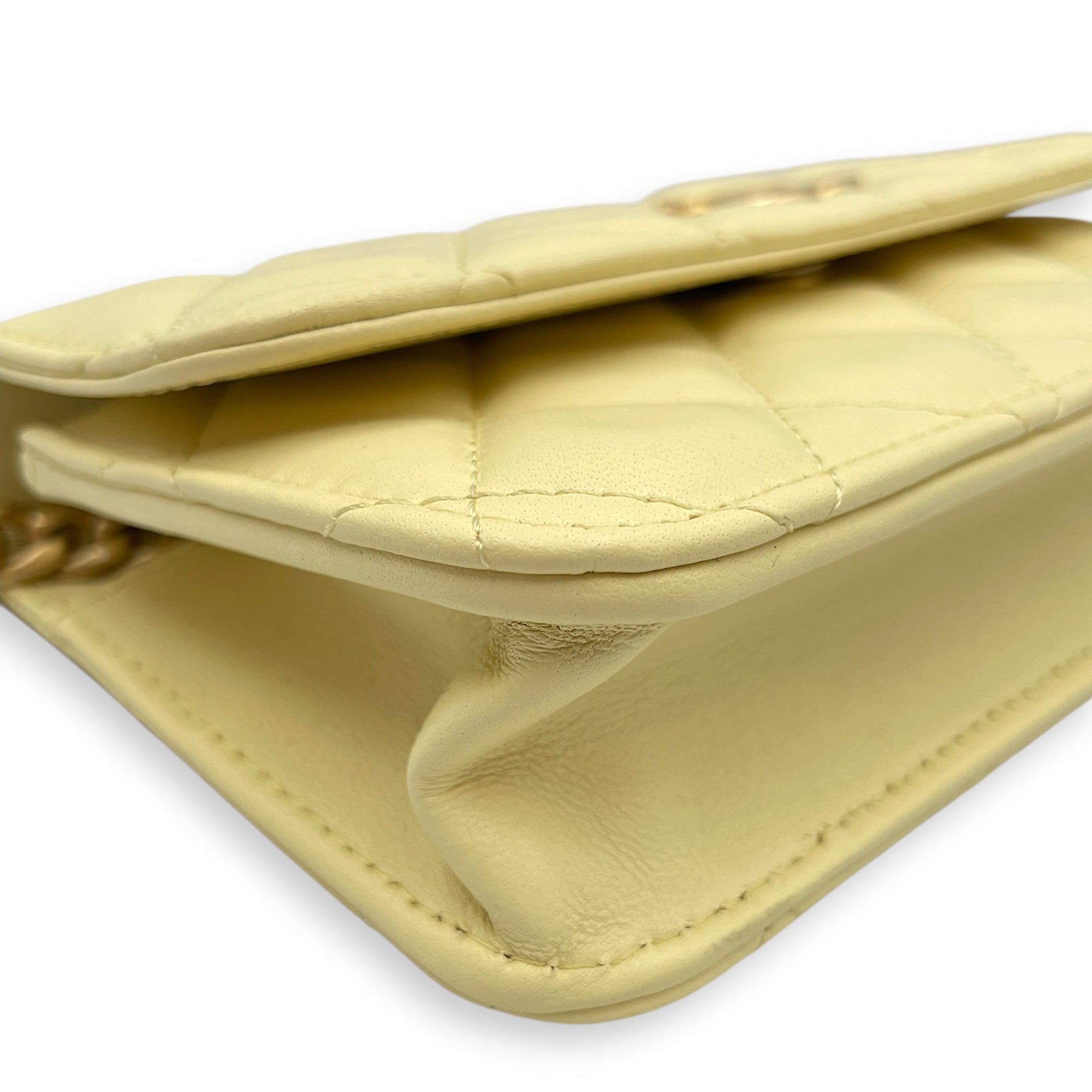 Camelia Crush Mini Yellow Flap Bag in Lambskin, Gold hardware