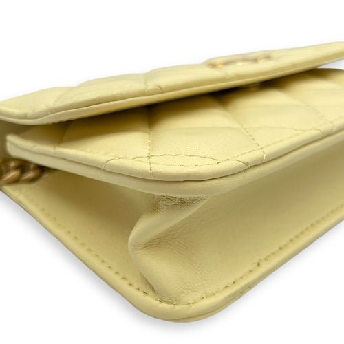 Camelia Crush Mini Yellow Flap Bag in Lambskin, Gold hardware