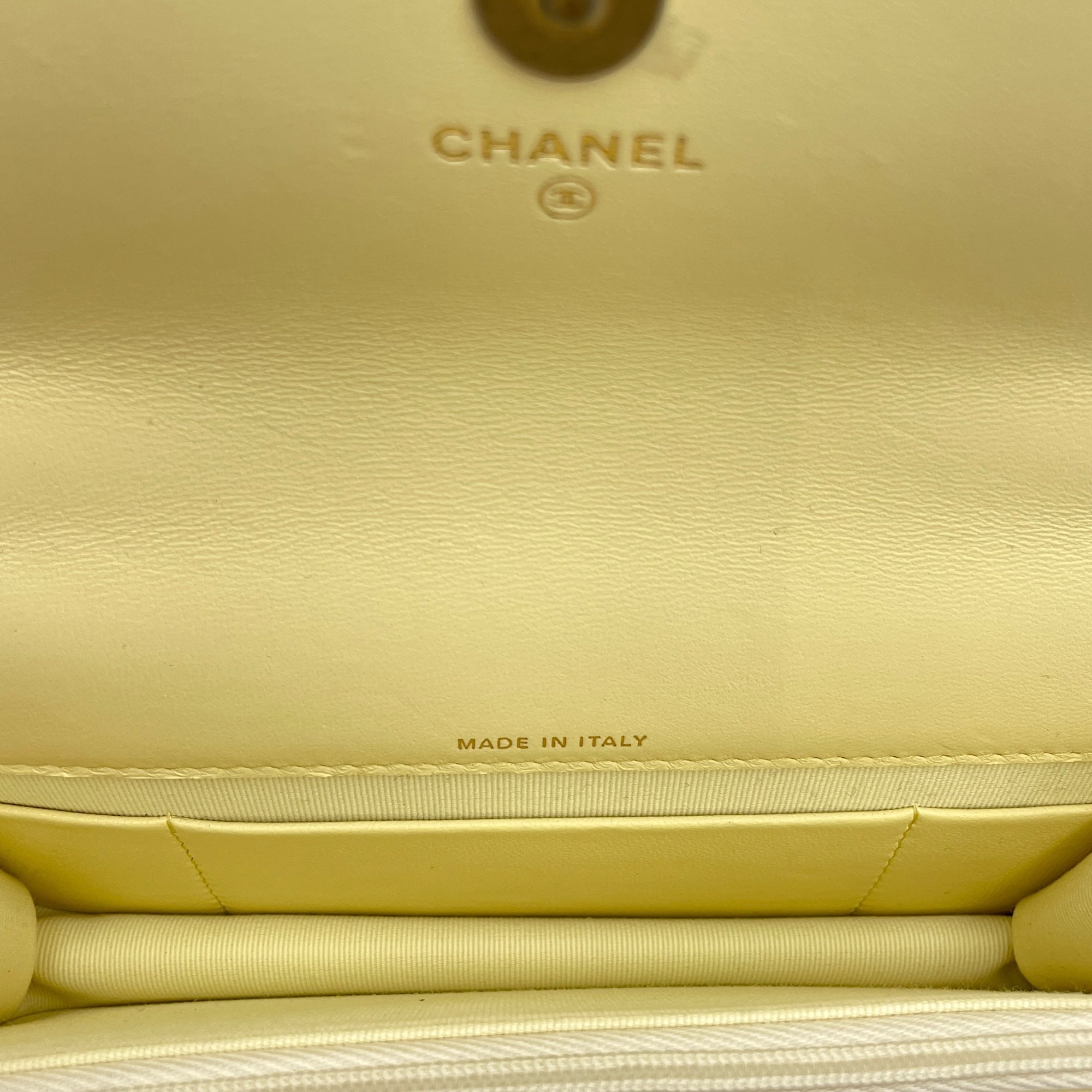 Camelia Crush Mini Yellow Flap Bag in Lambskin, Gold hardware