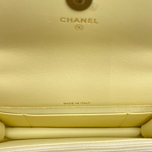 Camelia Crush Mini Yellow Flap Bag in Lambskin, Gold hardware