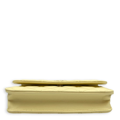 Camelia Crush Mini Yellow Flap Bag in Lambskin, Gold hardware