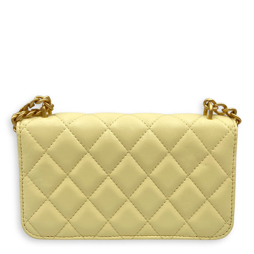 Camelia Crush Mini Yellow Flap Bag in Lambskin, Gold hardware