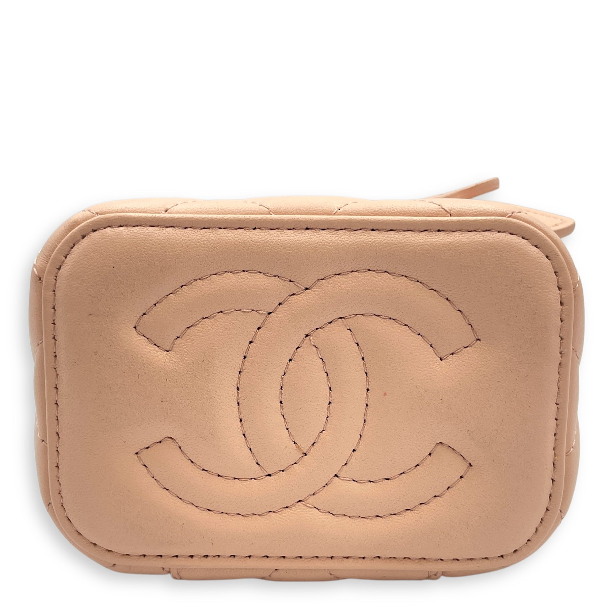 Camelia Crush Mini Beige Vanity Bag in Lambskin, Brushed Gold hardware