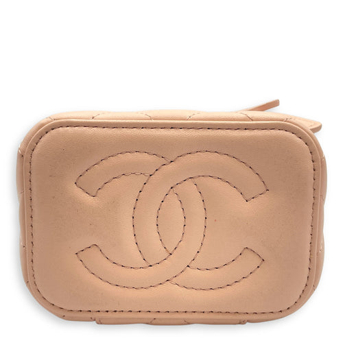 Camelia Crush Mini Beige Vanity Bag in Lambskin, Brushed Gold hardware