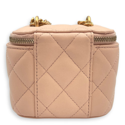 Camelia Crush Mini Beige Vanity Bag in Lambskin, Brushed Gold hardware