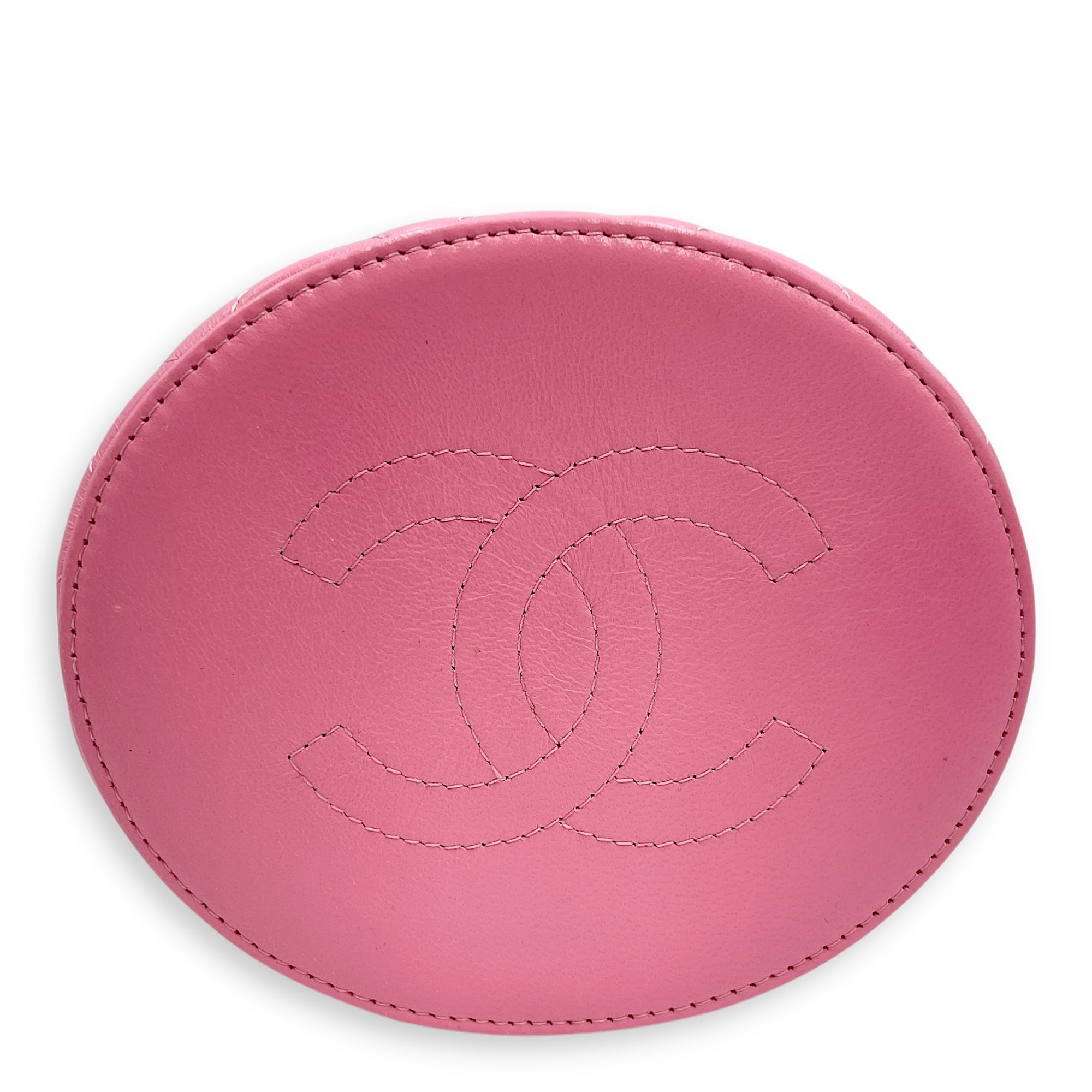 Vanity Mini Pink Top Handle Bag in Lambskin, Gold hardware