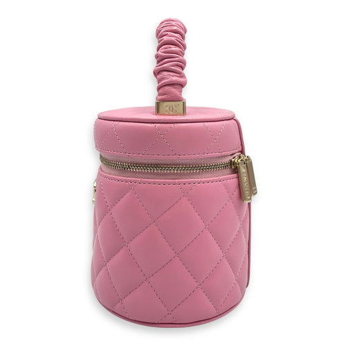 Vanity Mini Pink Top Handle Bag in Lambskin, Gold hardware
