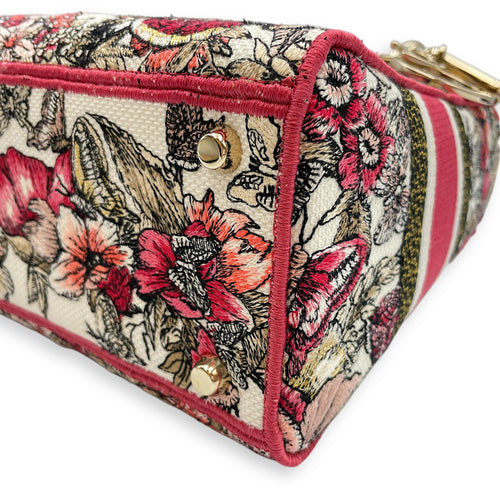 Lady Dior Butterfly Medium Pink and White Shoulder Bag in Canvas, Gold hardware