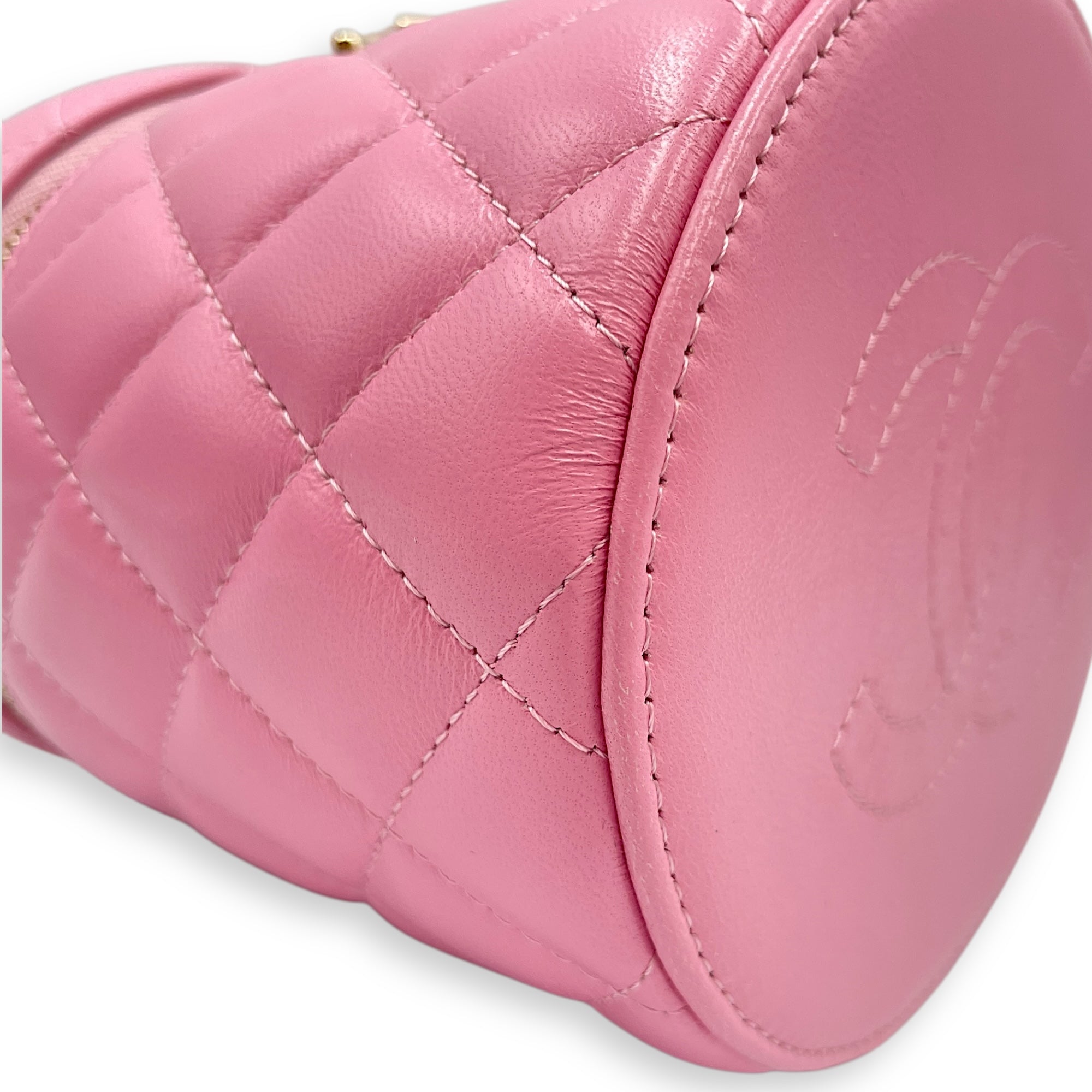 Vanity Mini Pink Top Handle Bag in Lambskin, Gold hardware