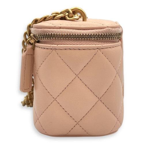 Camelia Crush Mini Beige Vanity Bag in Lambskin, Brushed Gold hardware