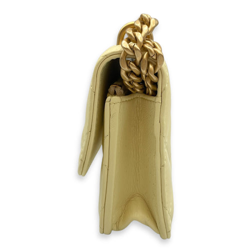 Camelia Crush Mini Yellow Flap Bag in Lambskin, Gold hardware