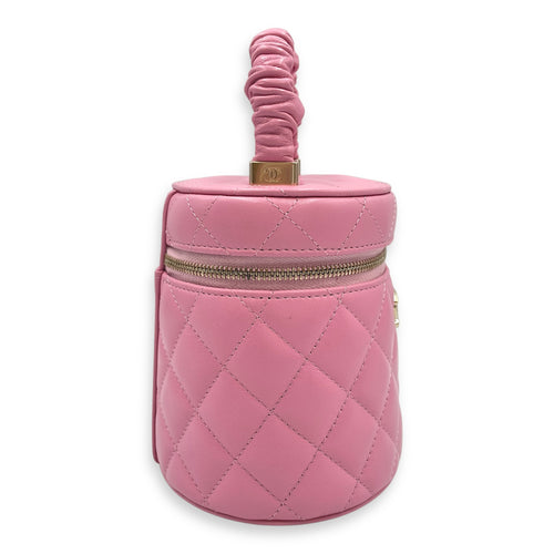Vanity Mini Pink Top Handle Bag in Lambskin, Gold hardware