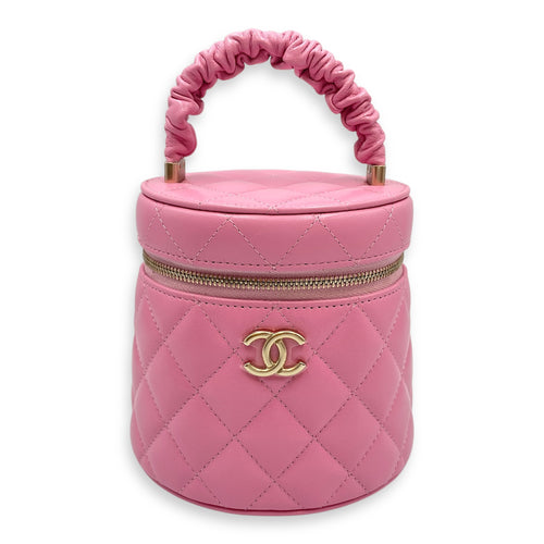 Vanity Mini Pink Top Handle Bag in Lambskin, Gold hardware