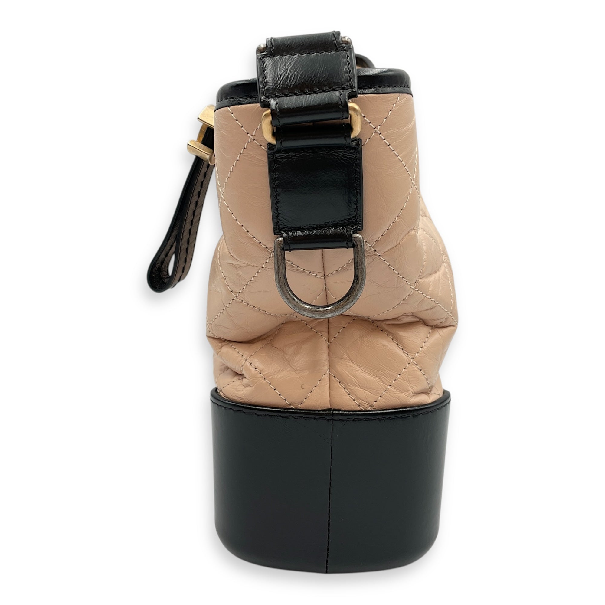 Gabrielle Medium Beige Crossbody Bag in Distressed Leather, Tri tone hardware