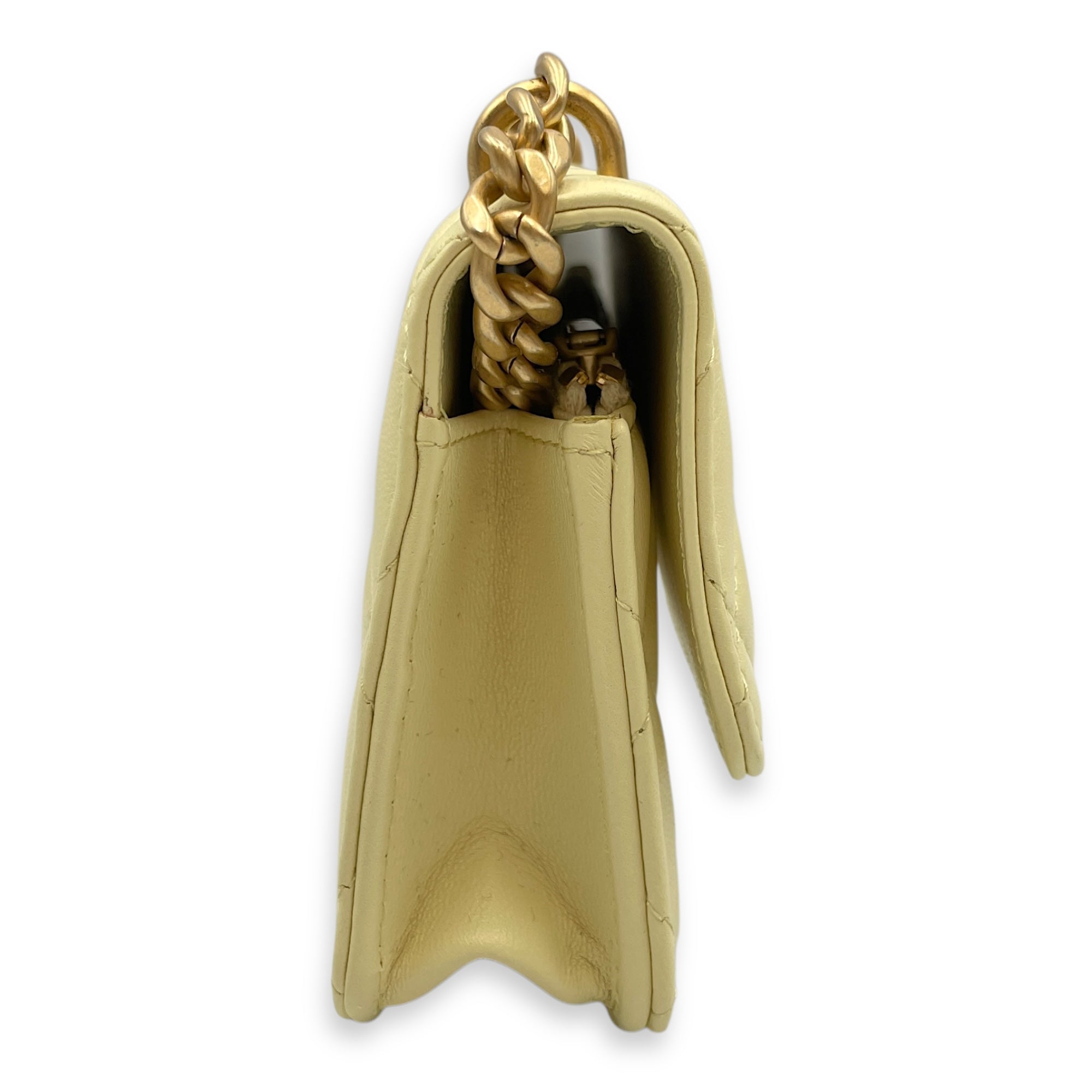 Camelia Crush Mini Yellow Flap Bag in Lambskin, Gold hardware