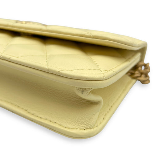 Camelia Crush Mini Yellow Flap Bag in Lambskin, Gold hardware