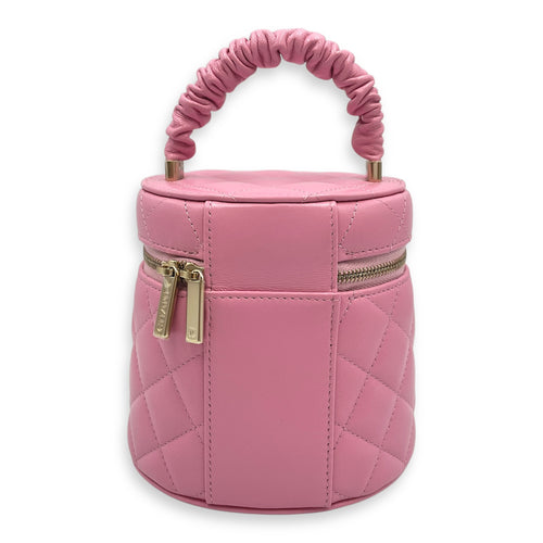 Vanity Mini Pink Top Handle Bag in Lambskin, Gold hardware