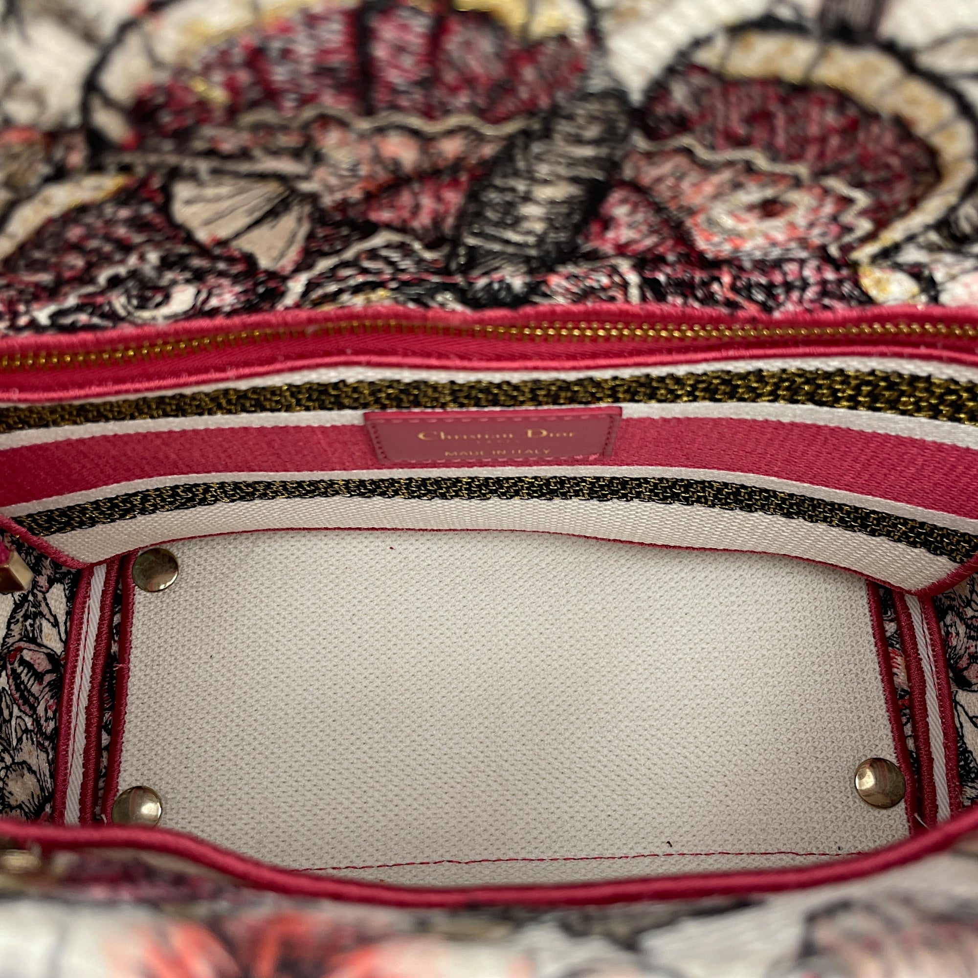 Lady Dior Butterfly Medium Pink and White Shoulder Bag in Canvas, Gold hardware
