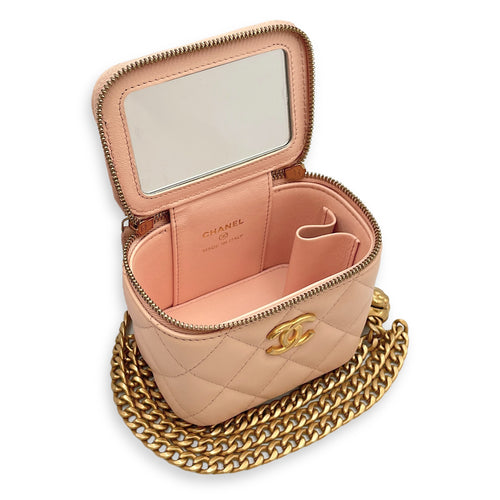 Camelia Crush Mini Beige Vanity Bag in Lambskin, Brushed Gold hardware