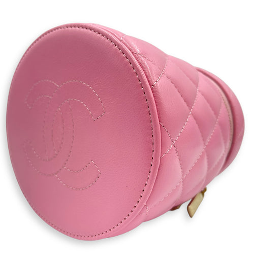 Vanity Mini Pink Top Handle Bag in Lambskin, Gold hardware