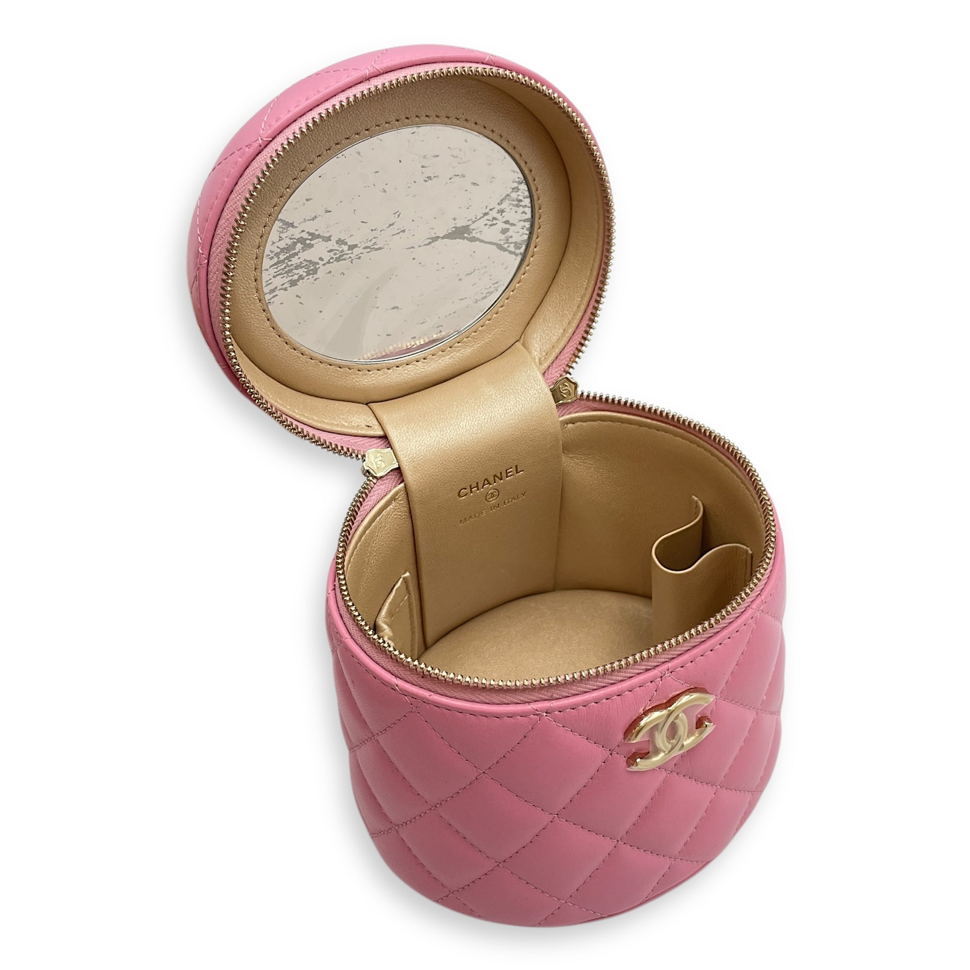 Vanity Mini Pink Top Handle Bag in Lambskin, Gold hardware