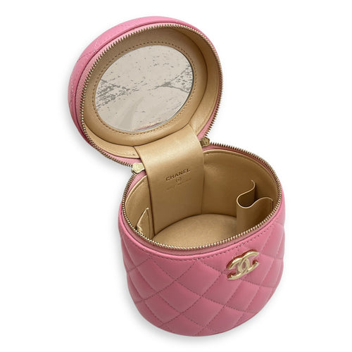Vanity Mini Pink Top Handle Bag in Lambskin, Gold hardware