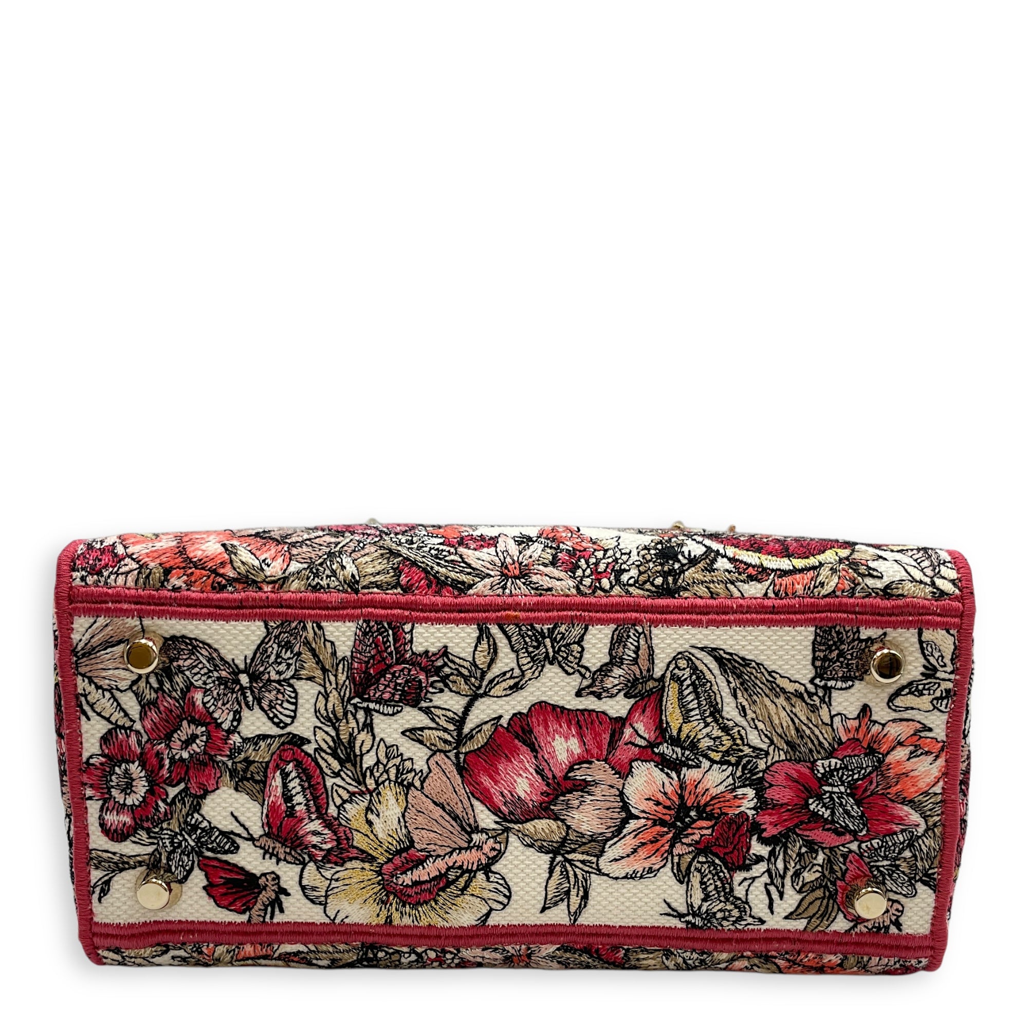 Lady Dior Butterfly Medium Pink and White Shoulder Bag in Canvas, Gold hardware