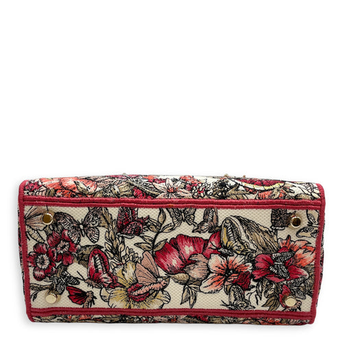 Lady Dior Butterfly Medium Pink and White Shoulder Bag in Canvas, Gold hardware