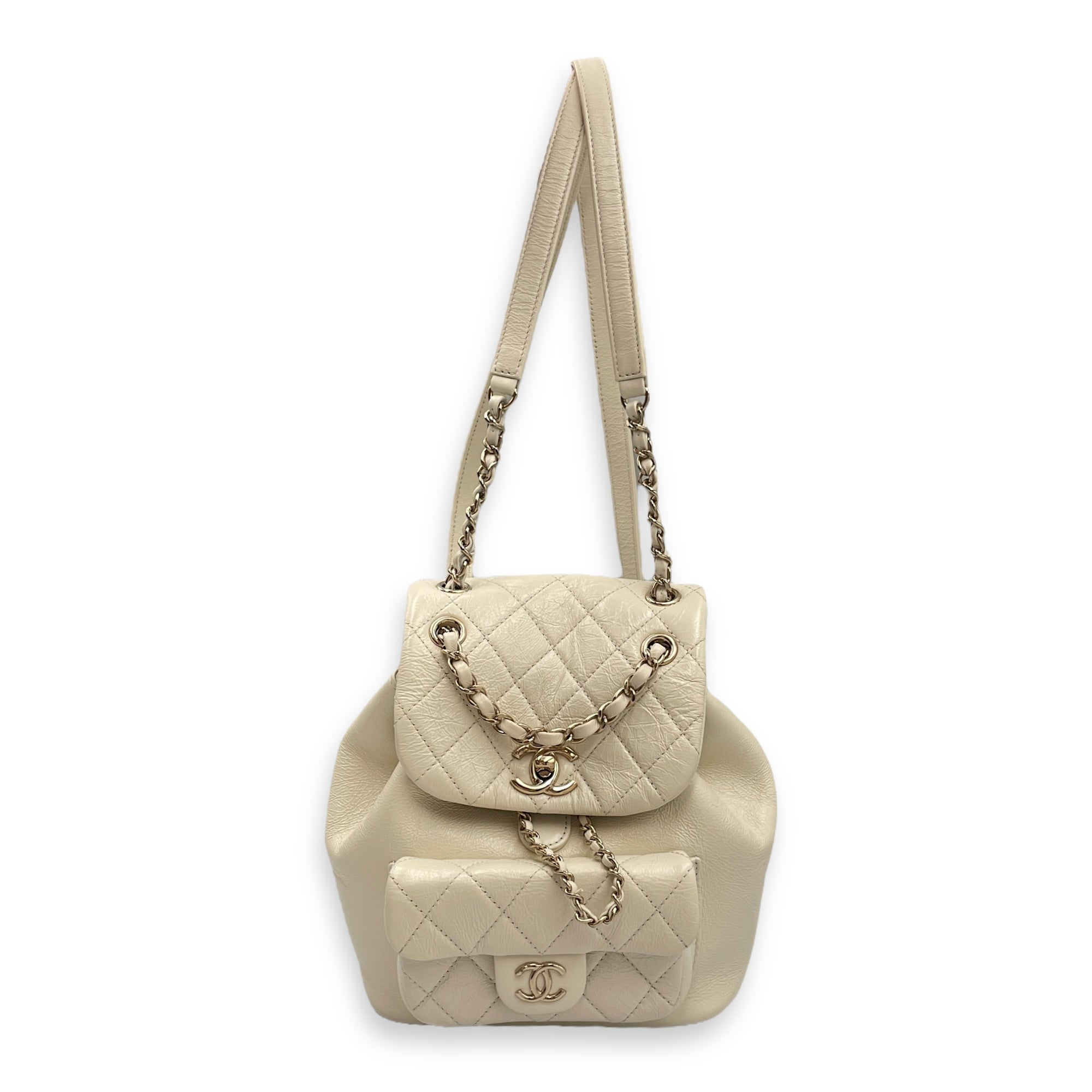 Duma Mini White Backpack in Caviar Leather Gold hardware CL2508-14807 2