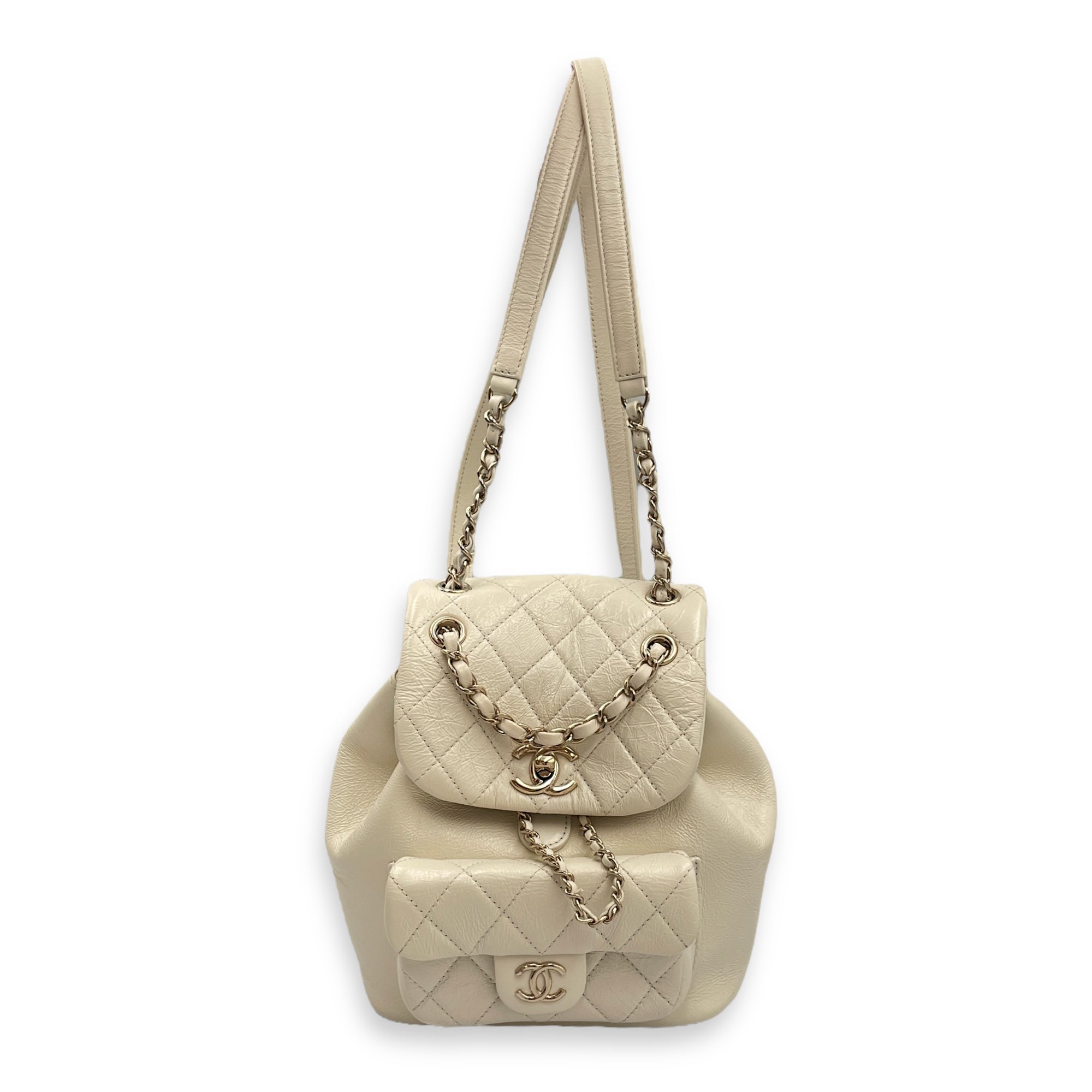 Duma Mini White Backpack in Caviar Leather, Gold hardware