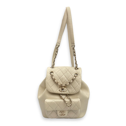 Duma Mini White Backpack in Caviar Leather, Gold hardware
