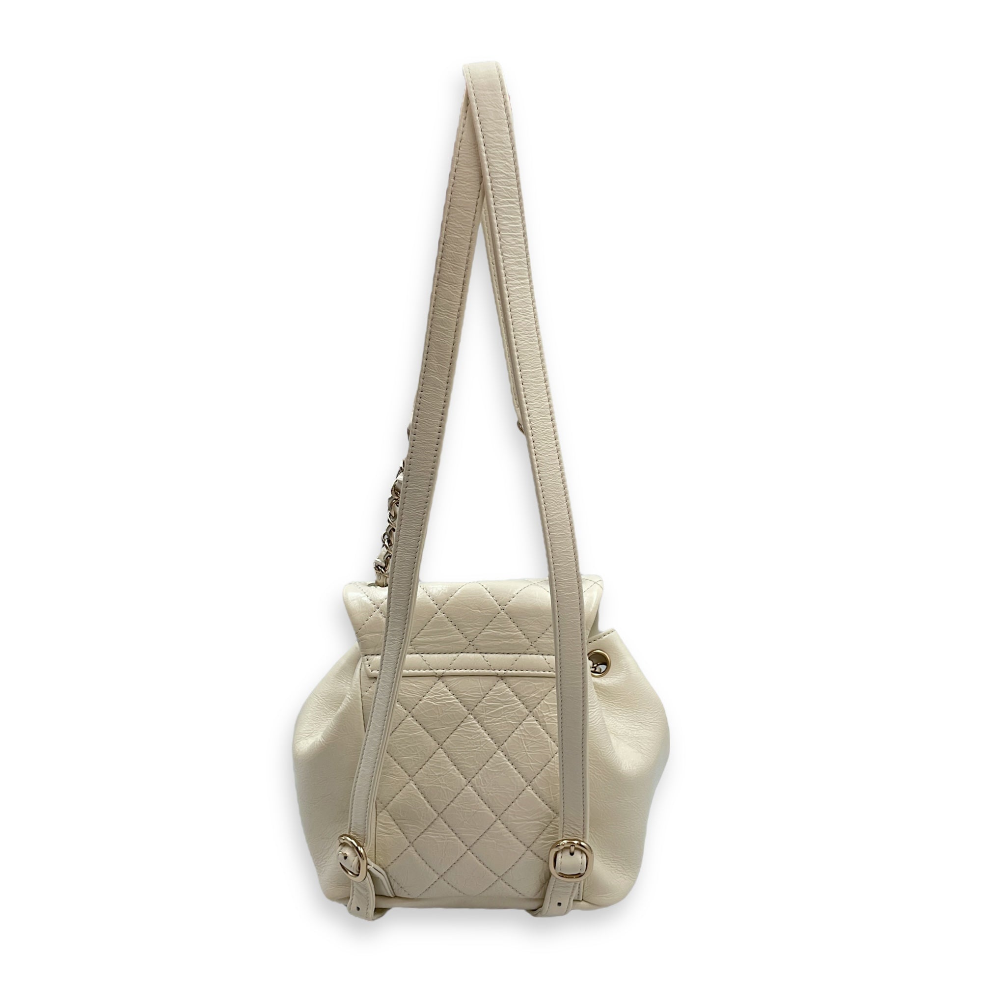 Duma Mini White Backpack in Caviar Leather, Gold hardware