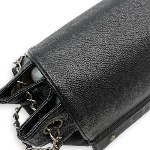 Single Flap Black Crossbody Bag in Calfskin, Silver hardware