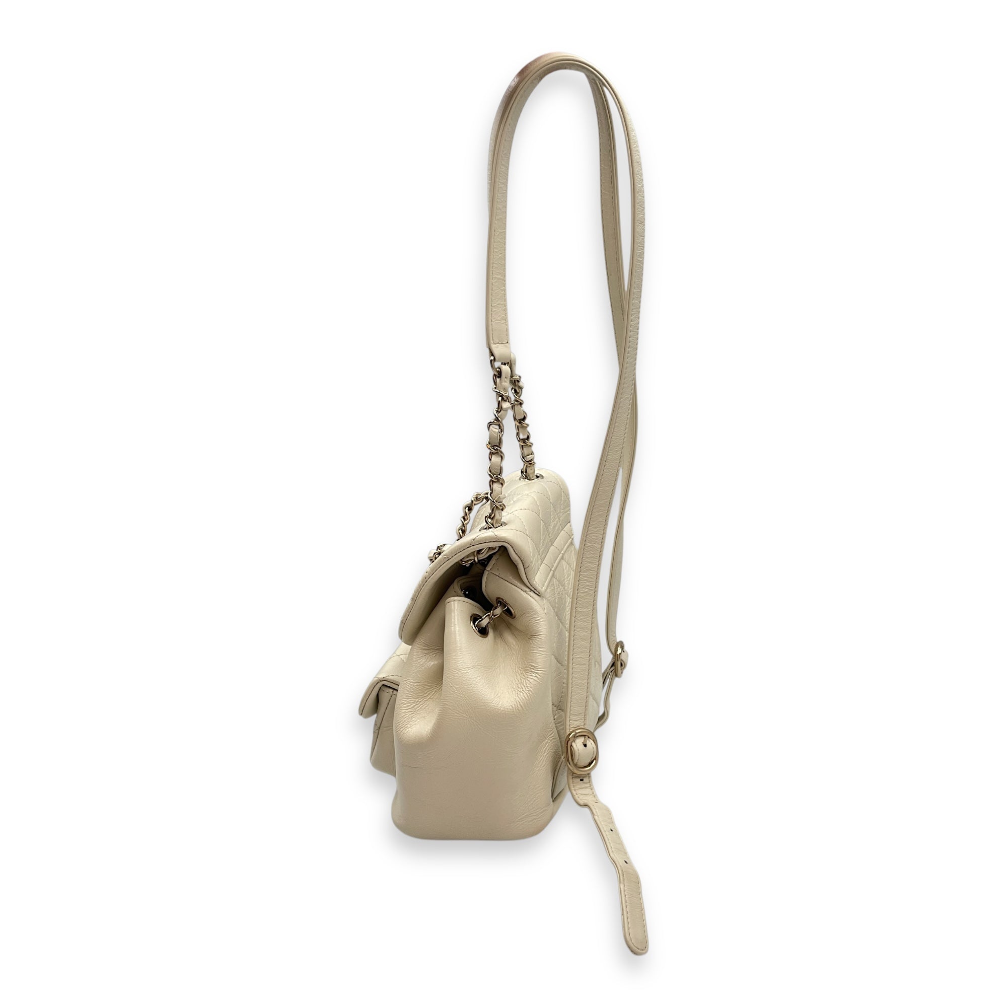 Duma Mini White Backpack in Caviar Leather, Gold hardware
