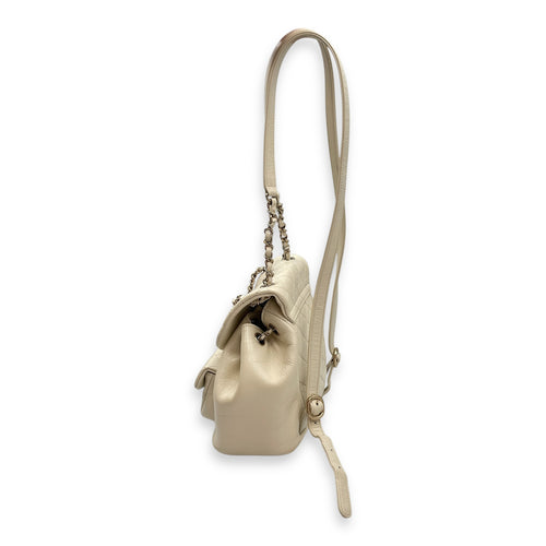 Duma Mini White Backpack in Caviar Leather, Gold hardware