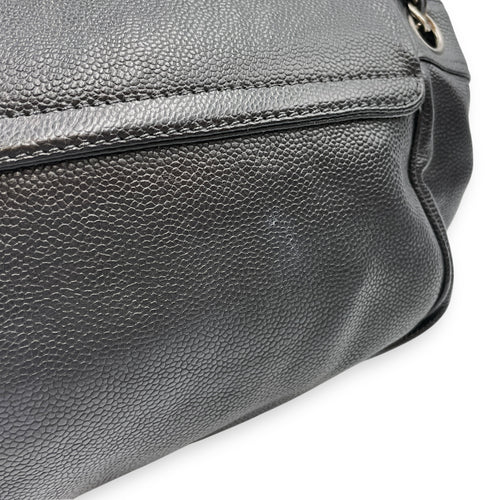 Single Flap Black Crossbody Bag in Calfskin, Silver hardware