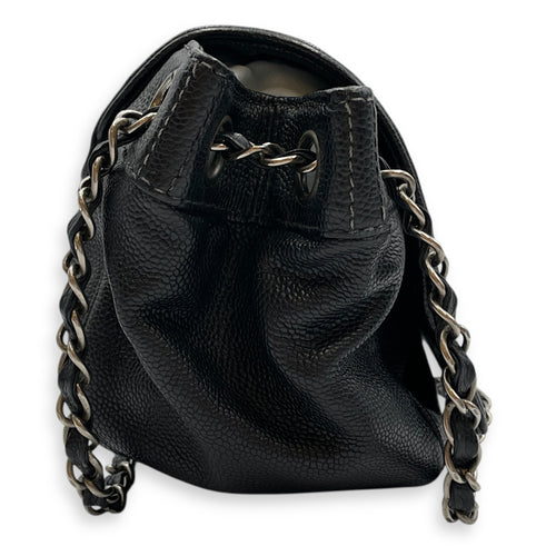 Single Flap Black Crossbody Bag in Calfskin, Silver hardware