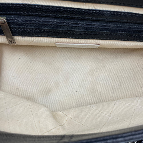Single Flap Black Crossbody Bag in Calfskin, Silver hardware