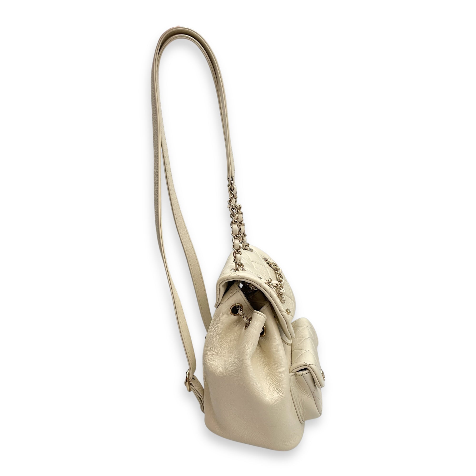 Duma Mini White Backpack in Caviar Leather, Gold hardware