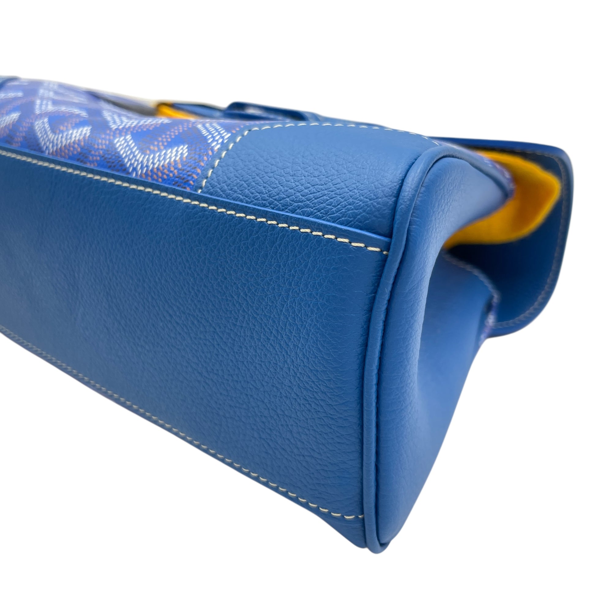 Goyardine Saigon Souple Satchel Mini Blue Crossbody Bag in Calfskin, Silver hardware