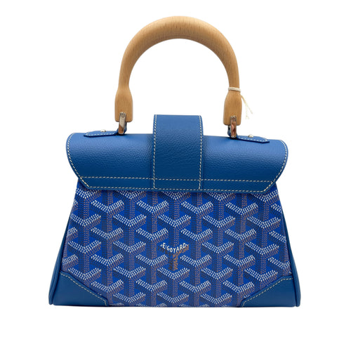 Goyardine Saigon Souple Satchel Mini Blue Crossbody Bag in Calfskin, Silver hardware