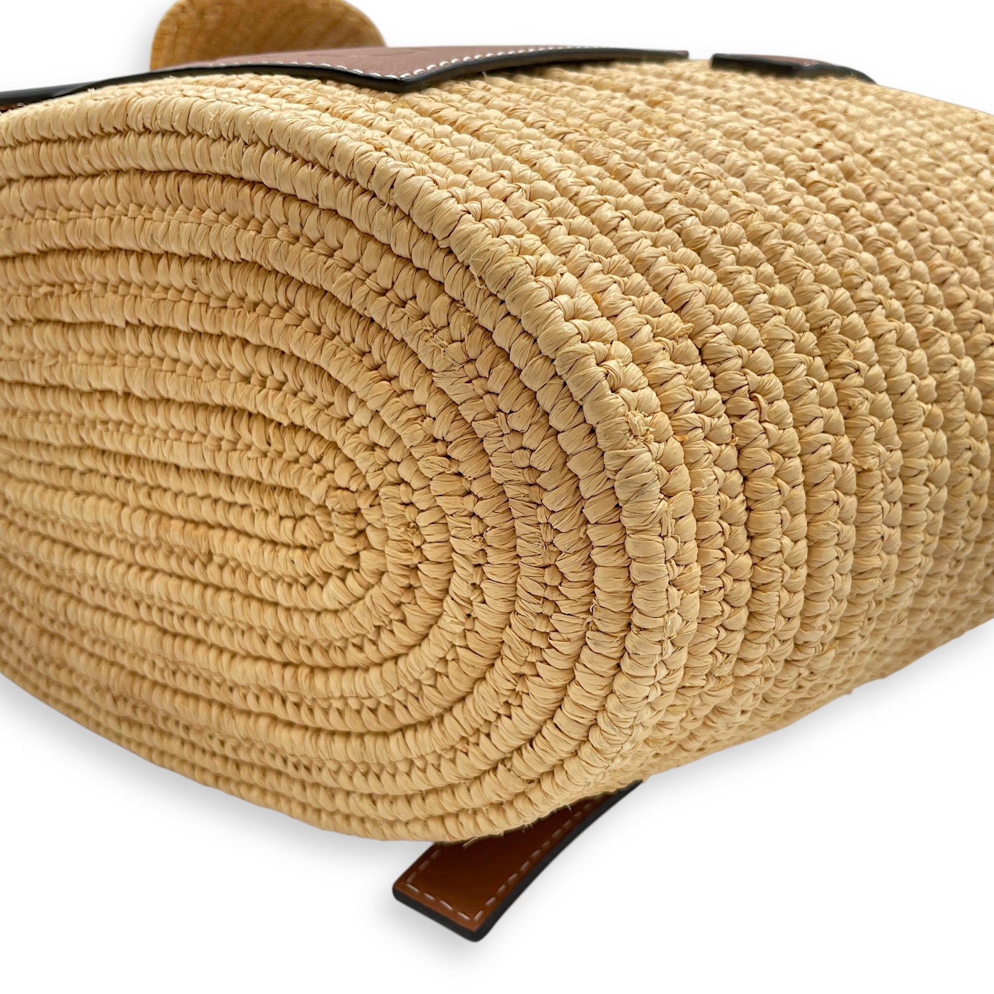 Elephant Basket Small Beige Top Handle Bag in Raffia/Calfskin, Silver hardware