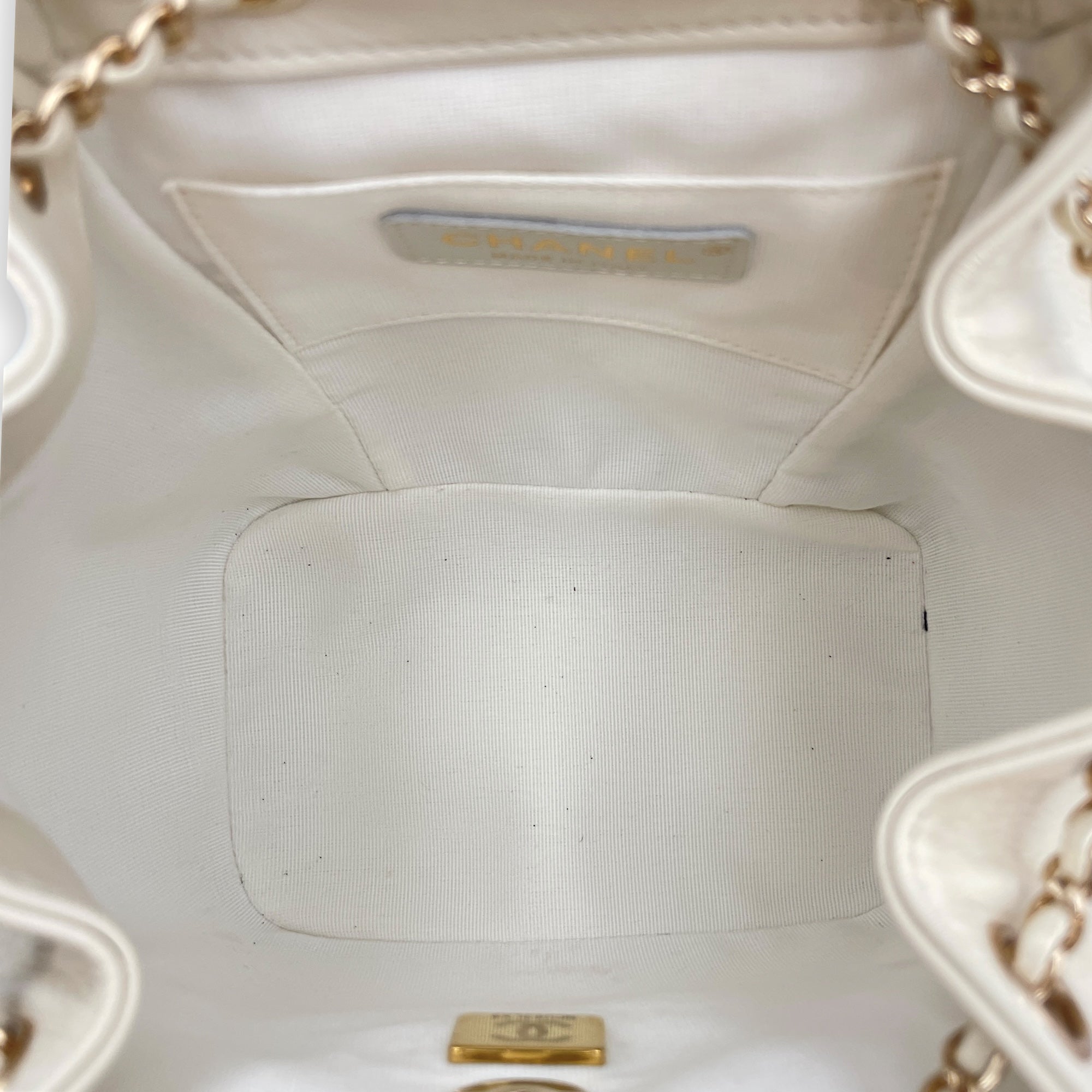 Duma Mini White Backpack in Caviar Leather, Gold hardware