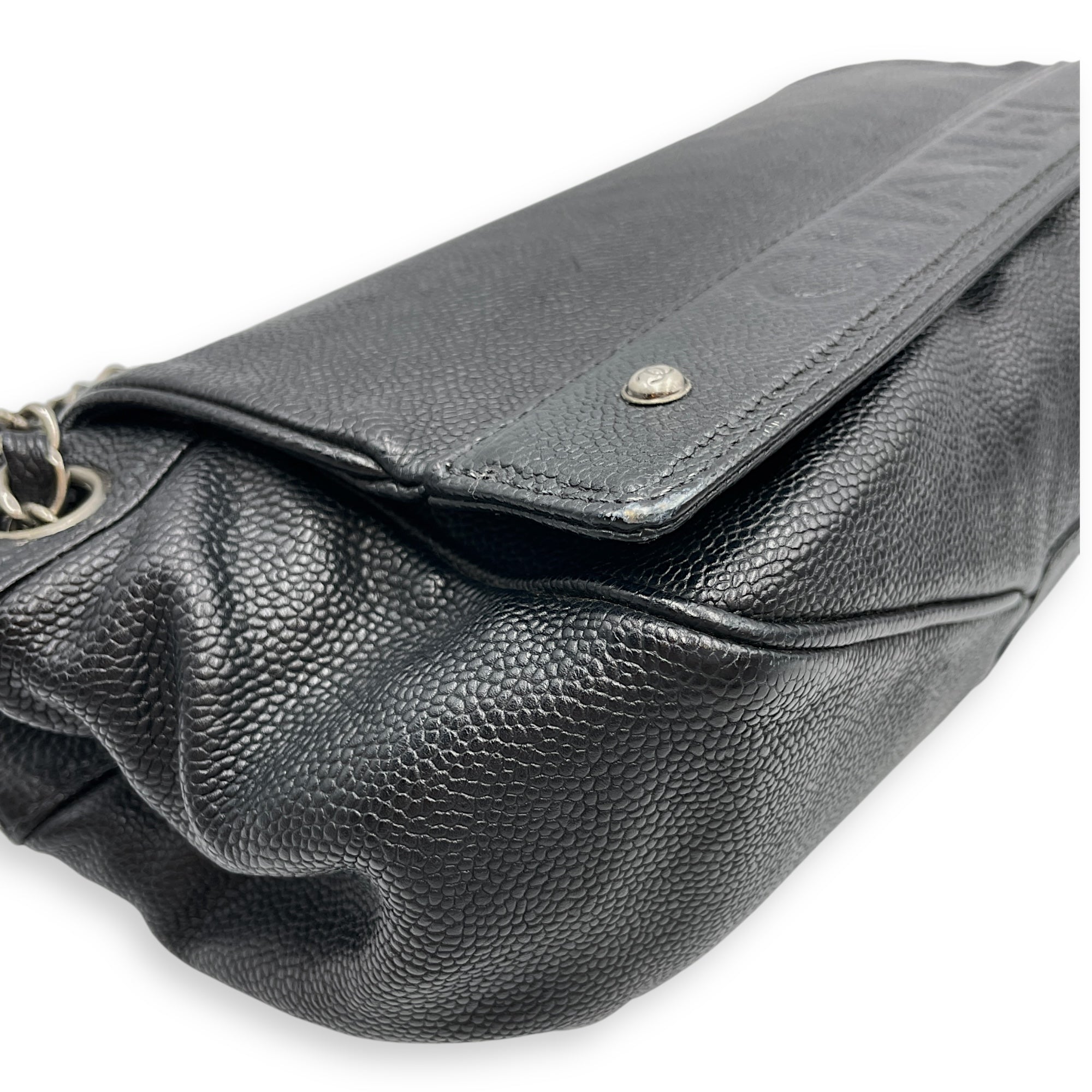 Single Flap Black Crossbody Bag in Calfskin, Silver hardware